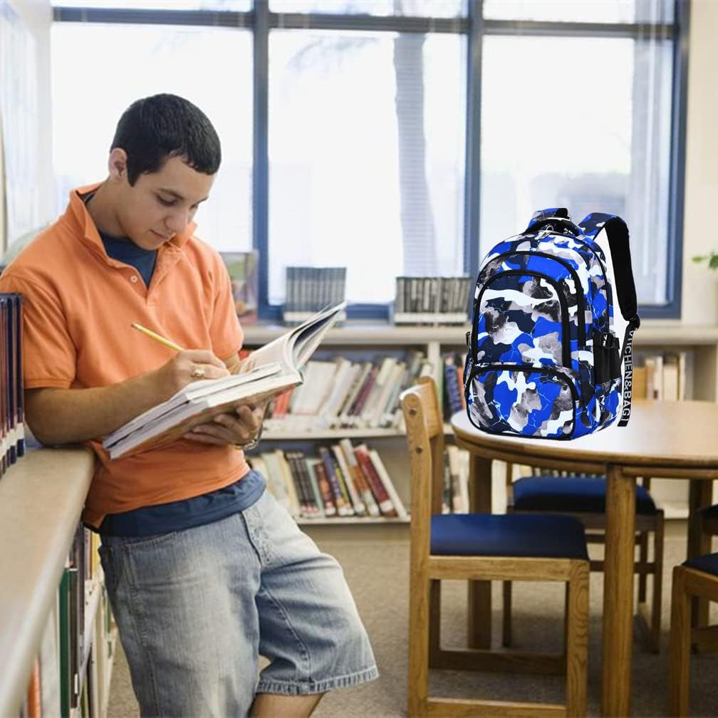 School Backpack Casual Daypack Travel Outdoor Camouflage Backpack Christmas Presents for Boys and Girls (Ax Camo Blue)