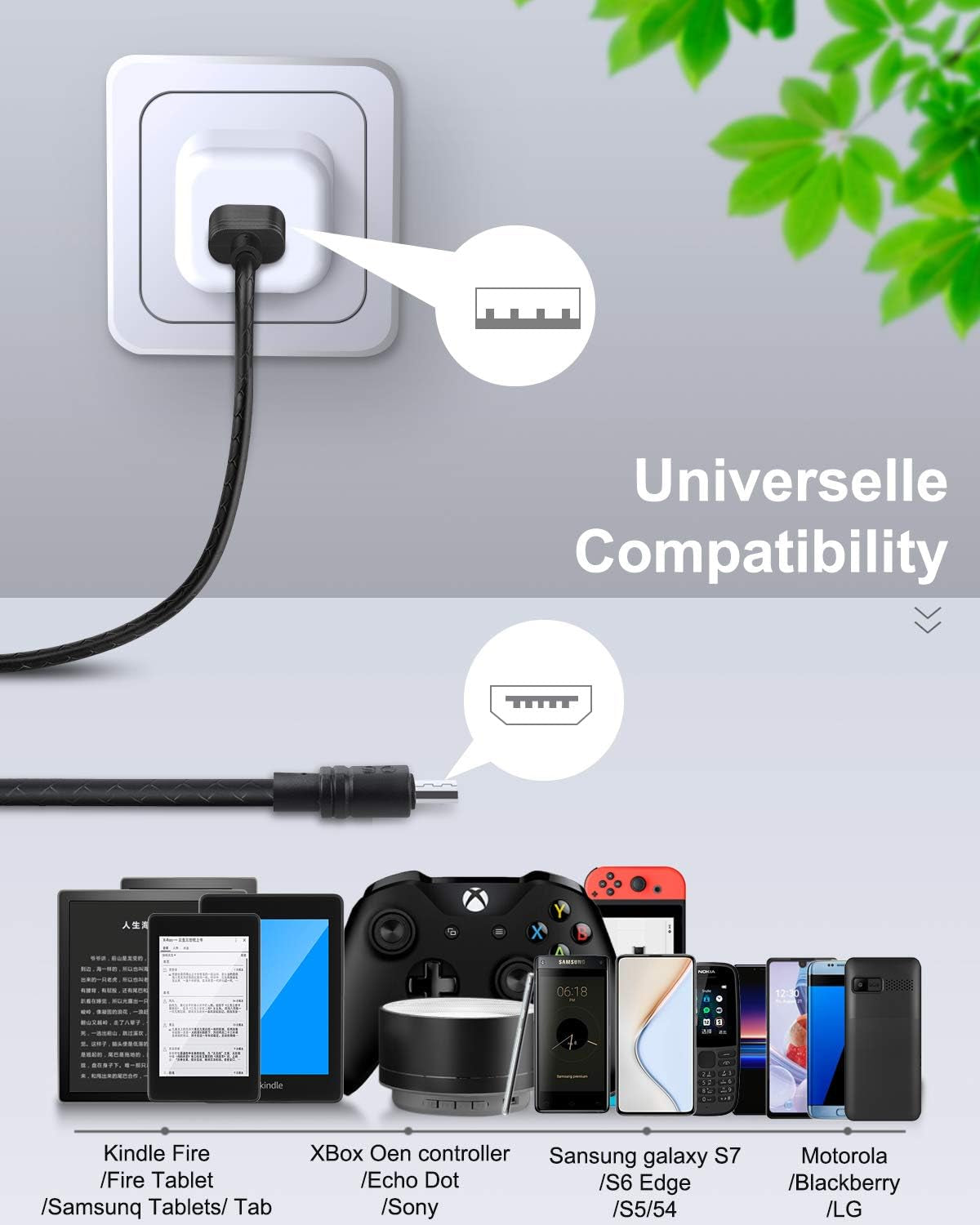 Short Micro USB Charging Cable 1Ft 2.4 A, 5 Pack Android Phone Fast Charger Cord with Extra Long Length for Samsung Galaxy S7 Edge/S7/S6 Edge/S6, Note 5/4