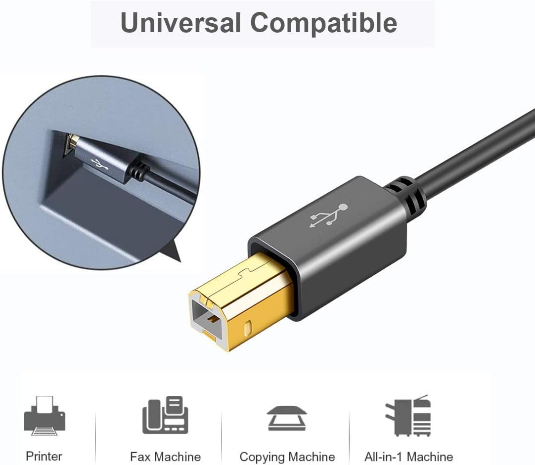 Long USB Printer Cable 15 Feet, USB a Male to B Male Printer Cord for HP, Brother, Epson, Canon, Piano, Dac, Aluminum Case, Space Gray 4.5M