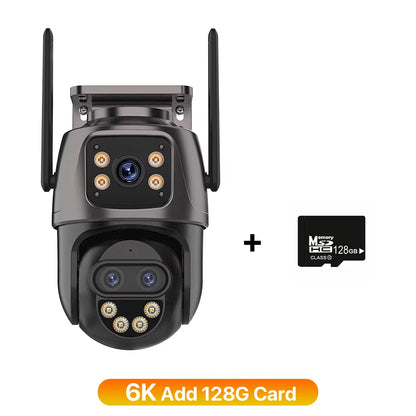 IP Camera 6K 9MP HD Wifi Outdoor Camera 8X Zoom Three Lens Dual Screen Home Security PTZ Camera 6MP Video Surveillance Icsee