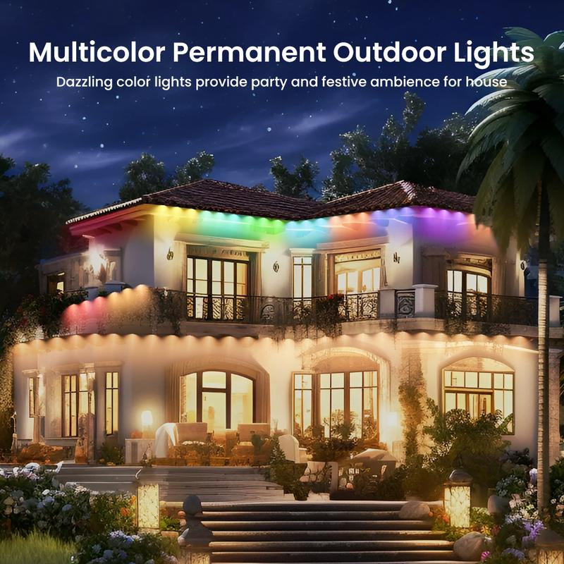 SUNLINKCO RGB+IC Permanent Outdoor Lights for House Garden, 50Ft Smart Eave Lights, String Lights, IP67 Waterproof, for Christmas Halloween Decor Birthday Gift with Alexa, Google Assistant App/Remote Control Decorative Free Shipping