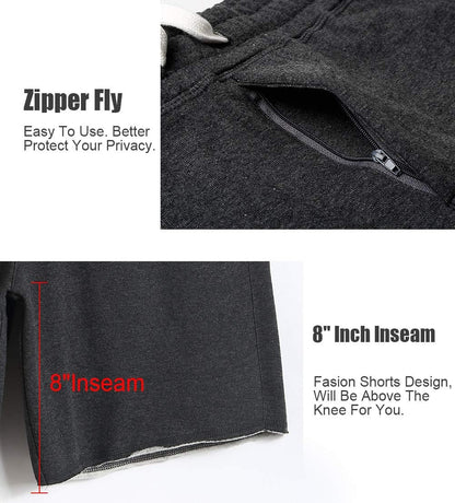 Mens Cotton 8" Long Casual Lounge Fleece Shorts Pockets Jogger Athletic Workout Gym Sweat Shorts Dark Grey