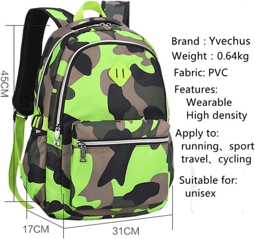School Backpack Casual Daypack Travel Outdoor Camouflage Backpack Christmas Presents for Boys and Girls (Camo Green)