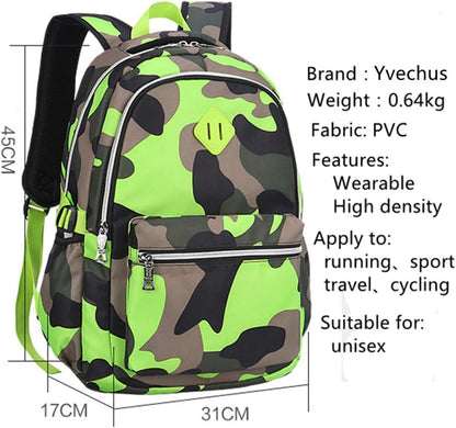 School Backpack Casual Daypack Travel Outdoor Camouflage Backpack Christmas Presents for Boys and Girls (Camo Green)