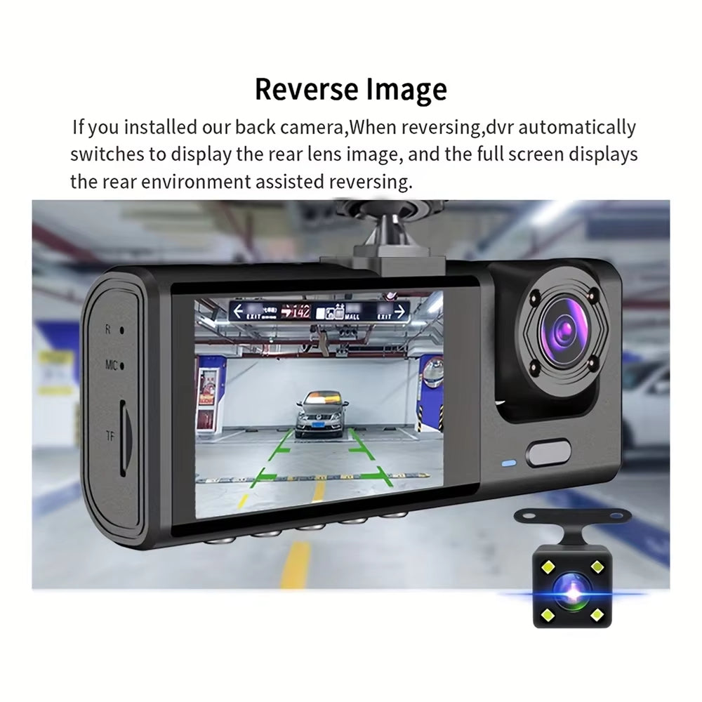 Dash Cam W/ IR Night Vision Loop Recording & 2" IPS Screen 1080P 3 Camera ， DVR Recorder, Video Recorder, Vehicle DVR