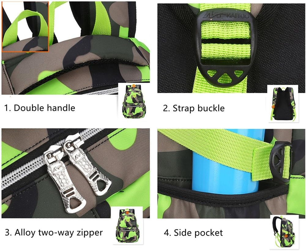 School Backpack Casual Daypack Travel Outdoor Camouflage Backpack Christmas Presents for Boys and Girls (Camo Green)