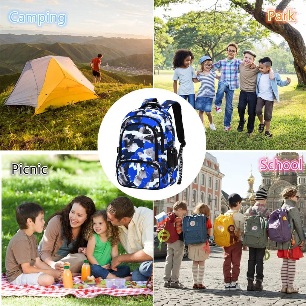 School Backpack Casual Daypack Travel Outdoor Camouflage Backpack Christmas Presents for Boys and Girls (Ax Camo Blue)