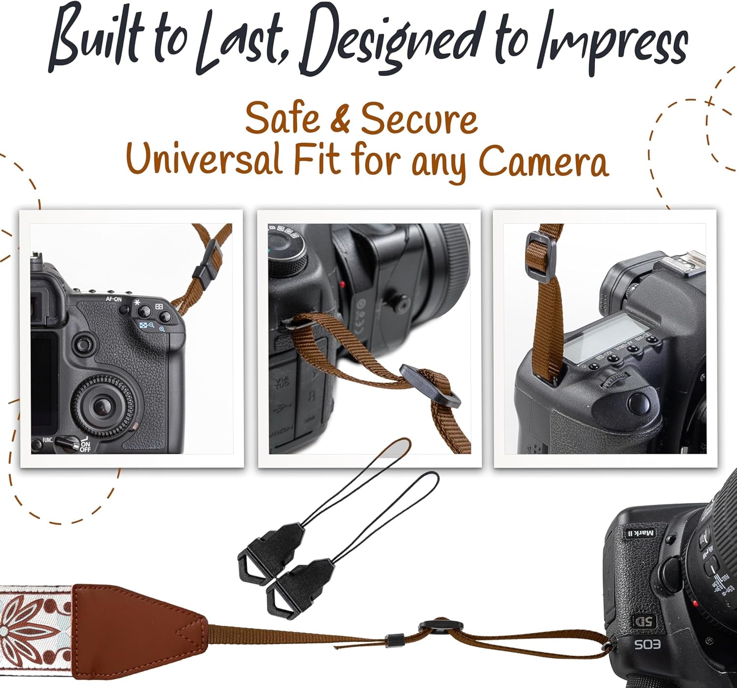 Camera Strap for All DSLR and Mirrorless Cameras Including Binoculars, Embroidered White Woven Universal Neck & Shoulder Strap Floral Pattern for Photographers Men Women, Best Gift for Photographers