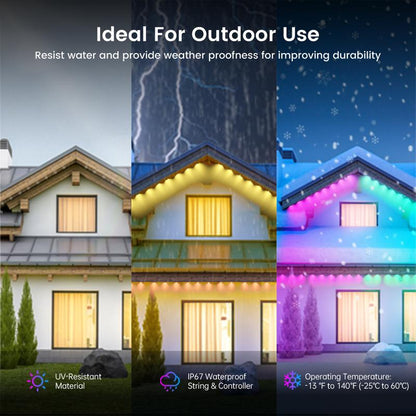 SUNLINKCO RGB+IC Permanent Outdoor Lights for House Garden, 50Ft Smart Eave Lights, String Lights, IP67 Waterproof, for Christmas Halloween Decor Birthday Gift with Alexa, Google Assistant App/Remote Control Decorative Free Shipping