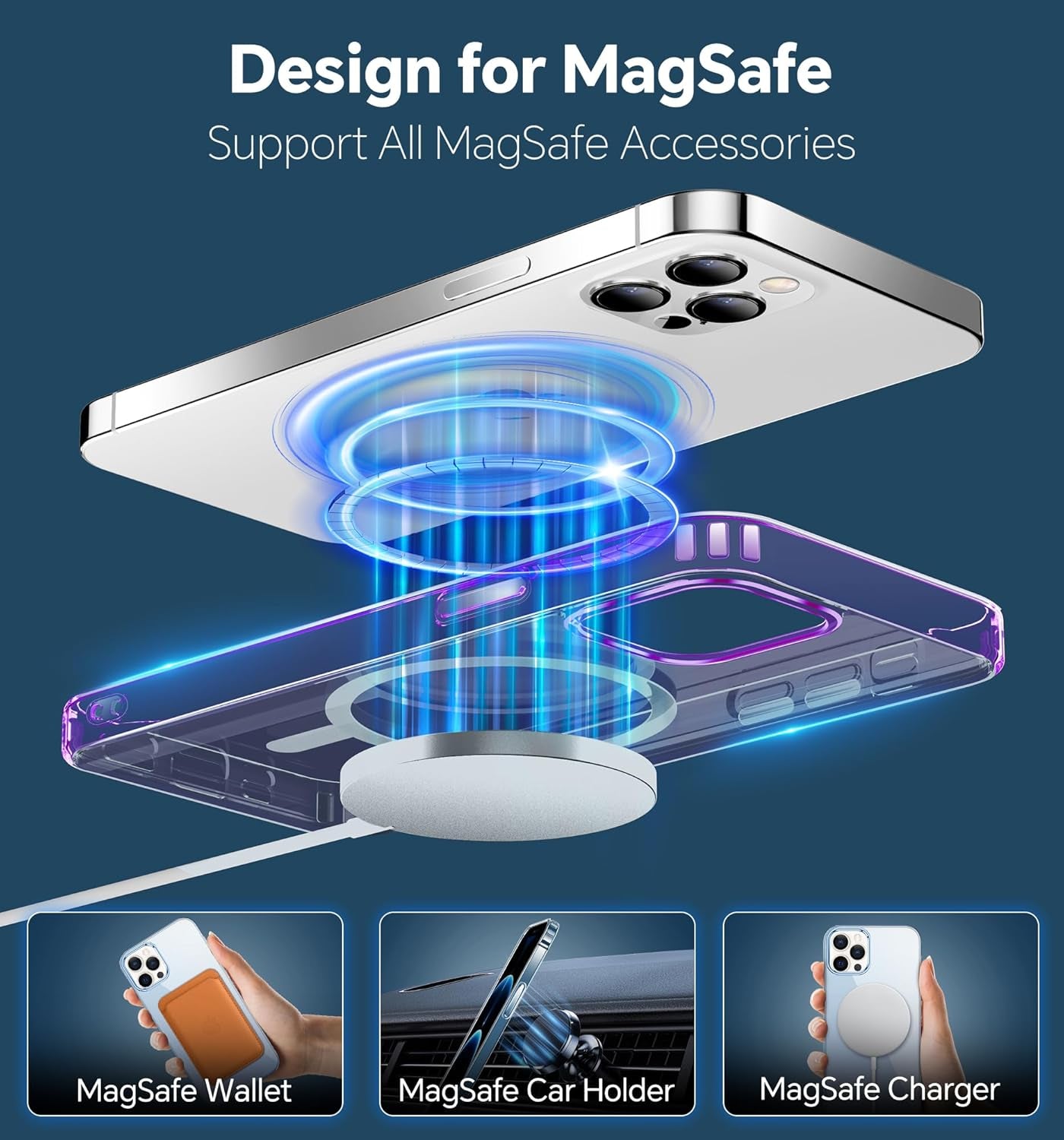 Magnetic Case for Iphone 12 Pro Max [Compatible with Magsafe] [2 Pack Tempered Glass Screen Protector + 2 Pack Camera Lens Protector], Super Slim Phone Case (0.39" Added) - Clear Purple