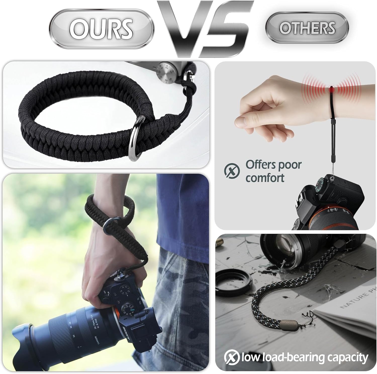Camera Wrist Strap - Paracord Quick Release Camera Hand Strap Wrist Lanyard for DSLR or Mirrorless Camera - Black