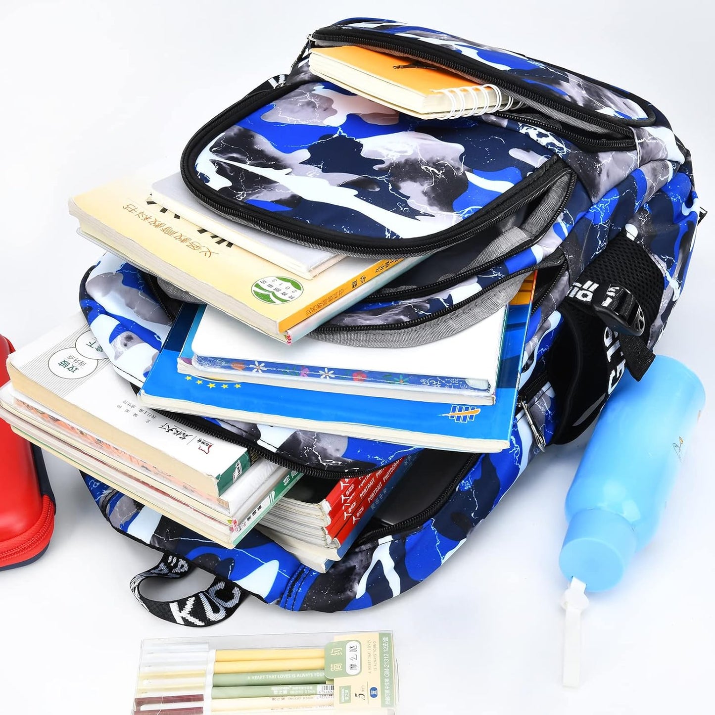 School Backpack Casual Daypack Travel Outdoor Camouflage Backpack Christmas Presents for Boys and Girls (Ax Camo Blue)