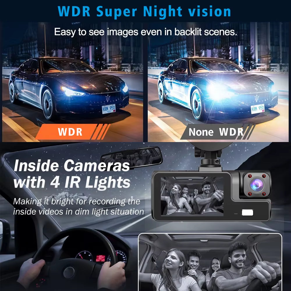 3 Cameras Car DVR Wifi 1920P inside Vehicle Dash Cam Three Way Camera Dvrs Recorder Video Registrator Mini Dashcam Camcorder