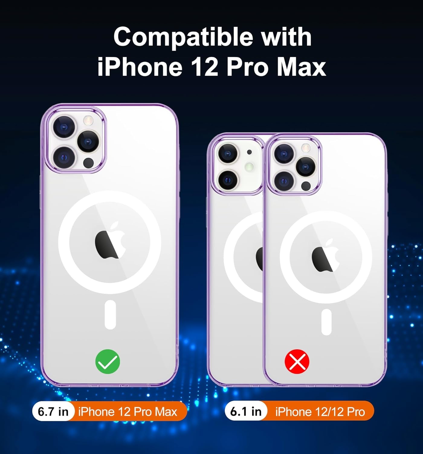 Magnetic Case for Iphone 12 Pro Max [Compatible with Magsafe] [2 Pack Tempered Glass Screen Protector + 2 Pack Camera Lens Protector], Super Slim Phone Case (0.39" Added) - Clear Purple