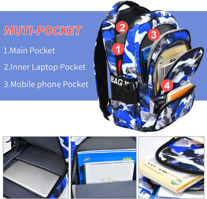 School Backpack Casual Daypack Travel Outdoor Camouflage Backpack Christmas Presents for Boys and Girls (Ax Camo Blue)
