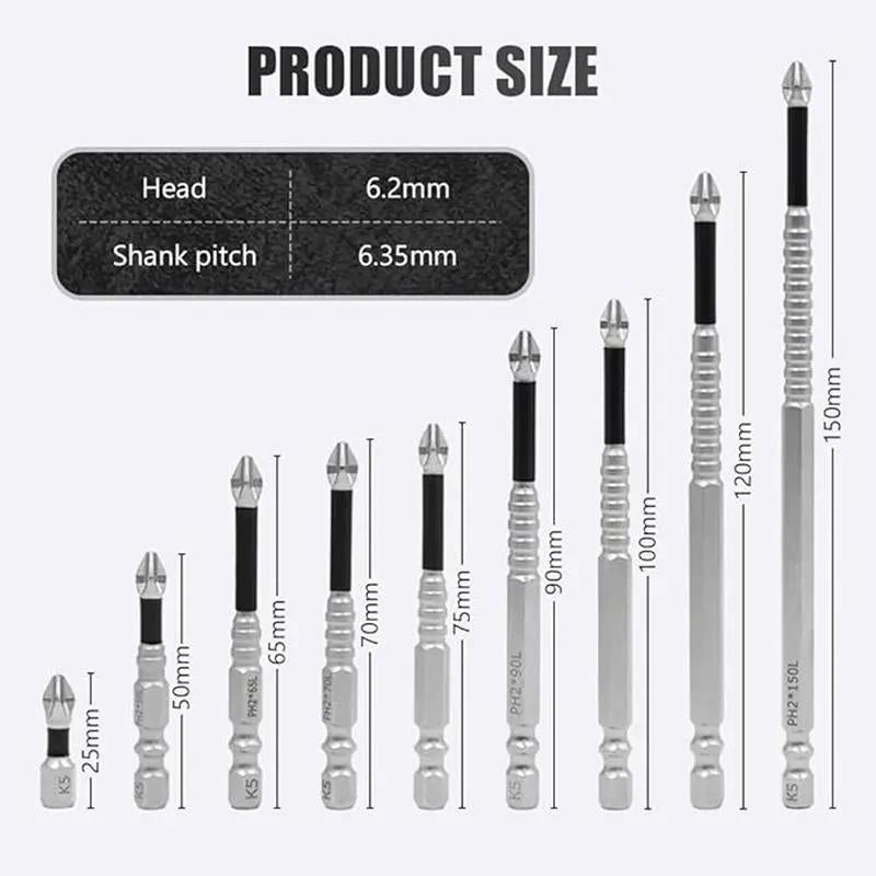 K5 Impact-Resistant and Non-Slip Bit,Impact Driver Bit Set,Titanium Alloy Impact Non-Slip Cross Head,High Magnetic Screwdriver Drill Bit
