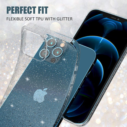 Compatible with Iphone 12 and 12 Pro Case, Slim Fit Hybrid Glitter Bling Sparkly Case for Women Shockproof Protective Flexible Bumper Cover for Iphone 12/12 Pro 6.1-Inch 2020, Clear Glitter