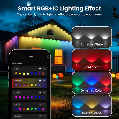 SUNLINKCO RGB+IC Permanent Outdoor Lights for House Garden, 50Ft Smart Eave Lights, String Lights, IP67 Waterproof, for Christmas Halloween Decor Birthday Gift with Alexa, Google Assistant App/Remote Control Decorative Free Shipping