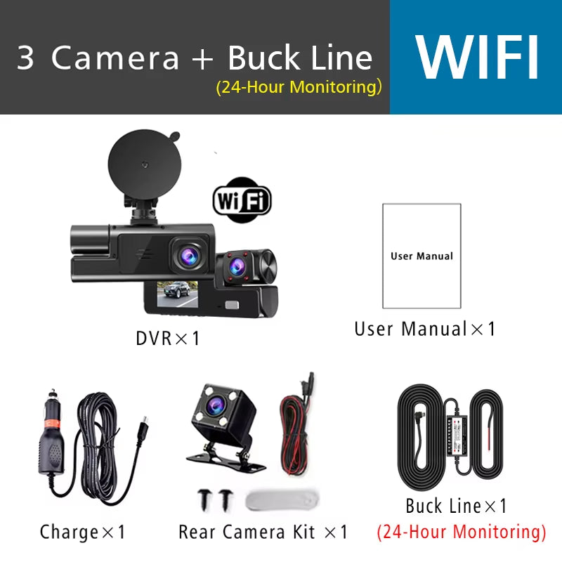 3 Cameras Car DVR Wifi 1920P inside Vehicle Dash Cam Three Way Camera Dvrs Recorder Video Registrator Mini Dashcam Camcorder