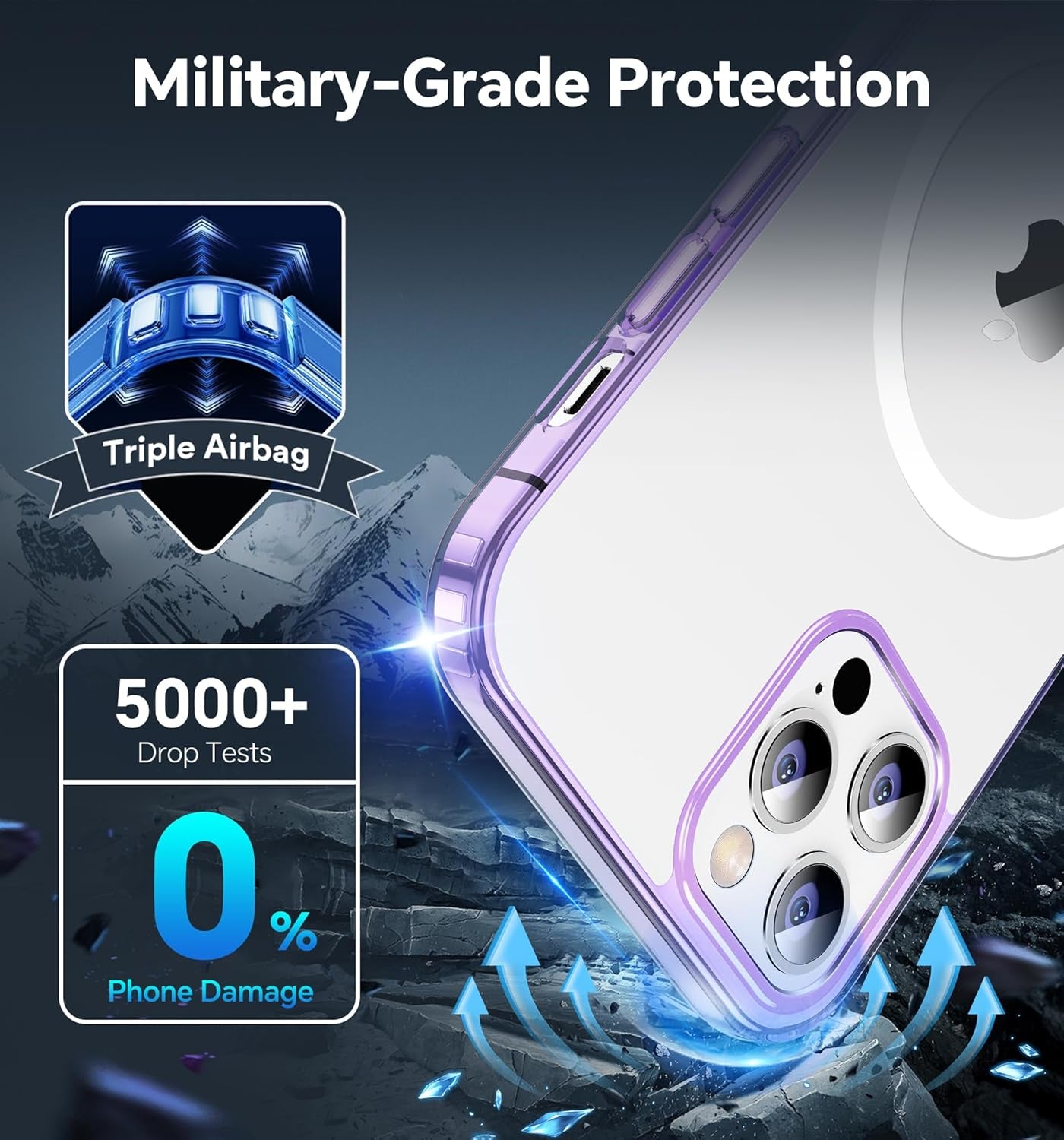 Magnetic Case for Iphone 12 Pro Max [Compatible with Magsafe] [2 Pack Tempered Glass Screen Protector + 2 Pack Camera Lens Protector], Super Slim Phone Case (0.39" Added) - Clear Purple