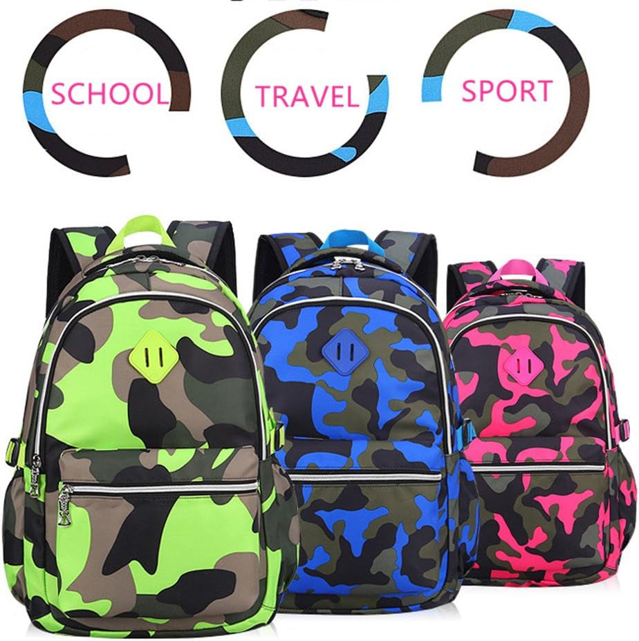 School Backpack Casual Daypack Travel Outdoor Camouflage Backpack Christmas Presents for Boys and Girls (Camo Green)