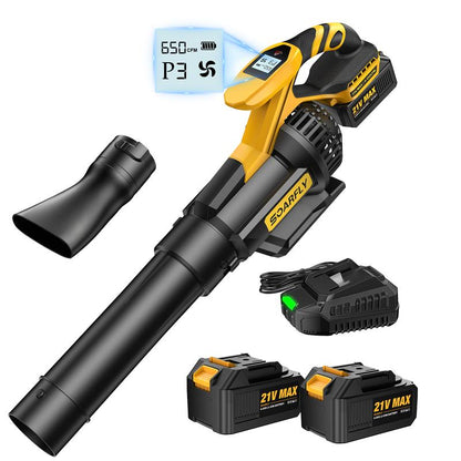 SOARFLY Cordless Leaf Blower, 650CFM/130MPH & 3 Speed Levels, with 2 × 4.0Ah Battery and Fast Charger, for Yard, Blowing Leaves, Dust, Garage, Snow