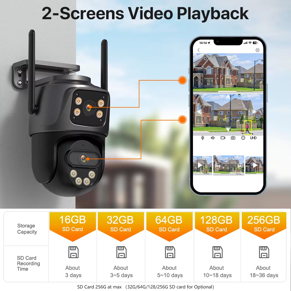 IP Camera 6K 9MP HD Wifi Outdoor Camera 8X Zoom Three Lens Dual Screen Home Security PTZ Camera 6MP Video Surveillance Icsee