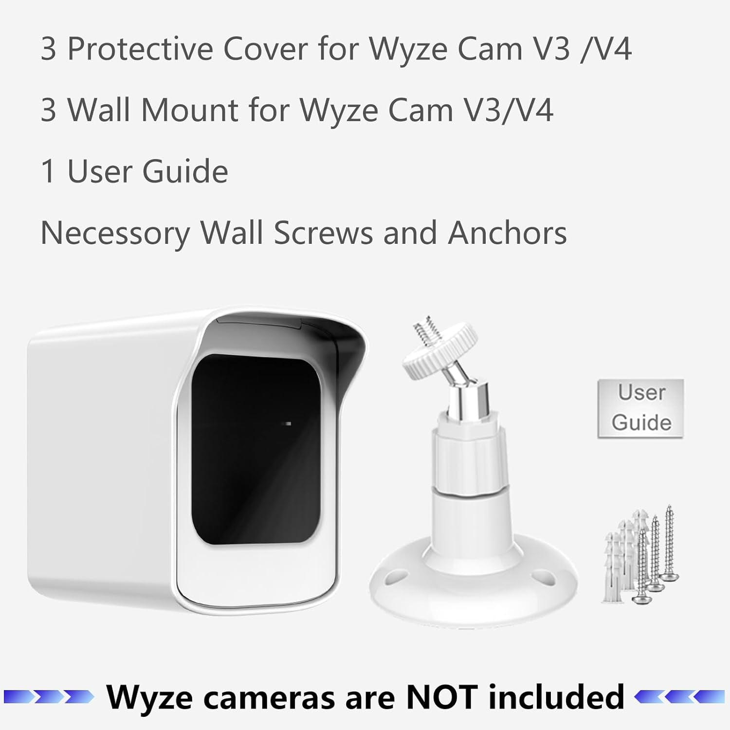 Mount for All-New Cam V3 and V4, Weatherproof Protective Cover and 360 Degree Adjustable Wall Mount Solid Housing for Cam V3 and V4 Outdoor Indoor Smart Home Camera System (White, 3 Pack)