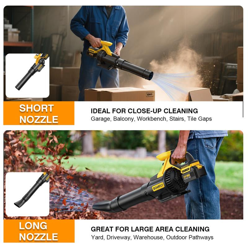 SOARFLY Cordless Leaf Blower, 650CFM/130MPH & 3 Speed Levels, with 2 × 4.0Ah Battery and Fast Charger, for Yard, Blowing Leaves, Dust, Garage, Snow