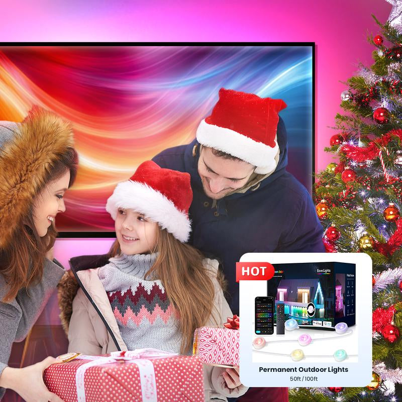 SUNLINKCO RGB+IC Permanent Outdoor Lights for House Garden, 50Ft Smart Eave Lights, String Lights, IP67 Waterproof, for Christmas Halloween Decor Birthday Gift with Alexa, Google Assistant App/Remote Control Decorative Free Shipping