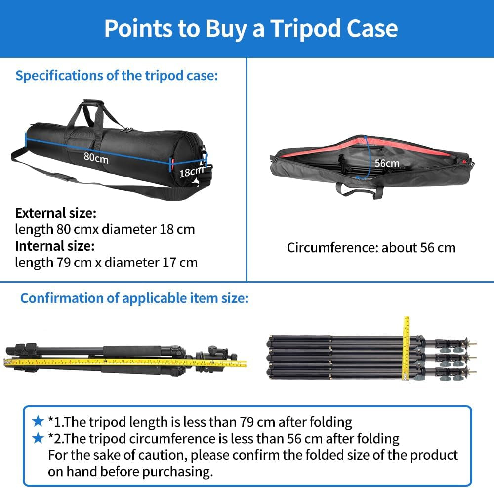 Tripod Case, 31.5X7 in Heavy Duty Tripod Bag with Shoulder Strap and Handle, All Sides 0.4In Thick Padded Carrying Case with Two Zippered Pockets for Speaker Stand, Monopod - R08018 Black