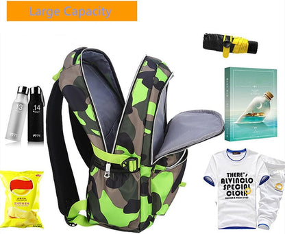 School Backpack Casual Daypack Travel Outdoor Camouflage Backpack Christmas Presents for Boys and Girls (Camo Green)