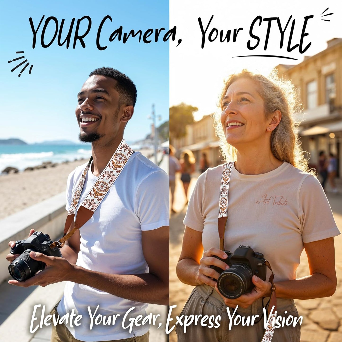 Camera Strap for All DSLR and Mirrorless Cameras Including Binoculars, Embroidered White Woven Universal Neck & Shoulder Strap Floral Pattern for Photographers Men Women, Best Gift for Photographers