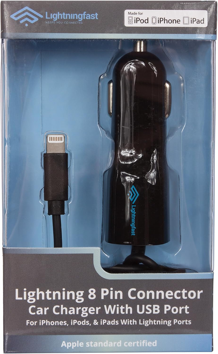 Apple Certified Lightning Car Charger - Rapid Power - Cigarette Lighter Charger for Iphone 14 Pro Max plus Mini 13 12 11 XS X XR XS SE 8 7 6S 6 5S 5 5C - Cable & USBA Dual Charge - Keeps You Connected