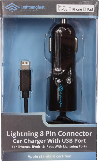Apple Certified Lightning Car Charger - Rapid Power - Cigarette Lighter Charger for Iphone 14 Pro Max plus Mini 13 12 11 XS X XR XS SE 8 7 6S 6 5S 5 5C - Cable & USBA Dual Charge - Keeps You Connected