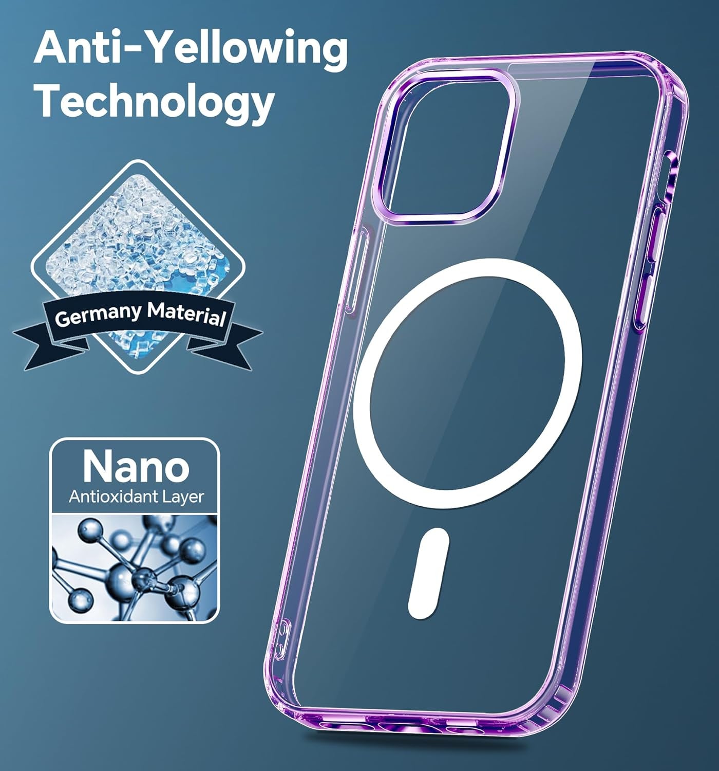 Magnetic Case for Iphone 12 Pro Max [Compatible with Magsafe] [2 Pack Tempered Glass Screen Protector + 2 Pack Camera Lens Protector], Super Slim Phone Case (0.39" Added) - Clear Purple