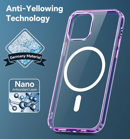 Magnetic Case for Iphone 12 Pro Max [Compatible with Magsafe] [2 Pack Tempered Glass Screen Protector + 2 Pack Camera Lens Protector], Super Slim Phone Case (0.39" Added) - Clear Purple