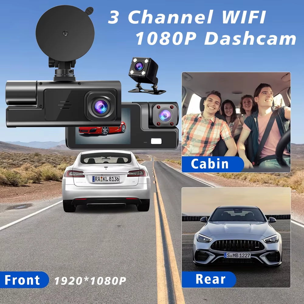 3 Cameras Car DVR Wifi 1920P inside Vehicle Dash Cam Three Way Camera Dvrs Recorder Video Registrator Mini Dashcam Camcorder