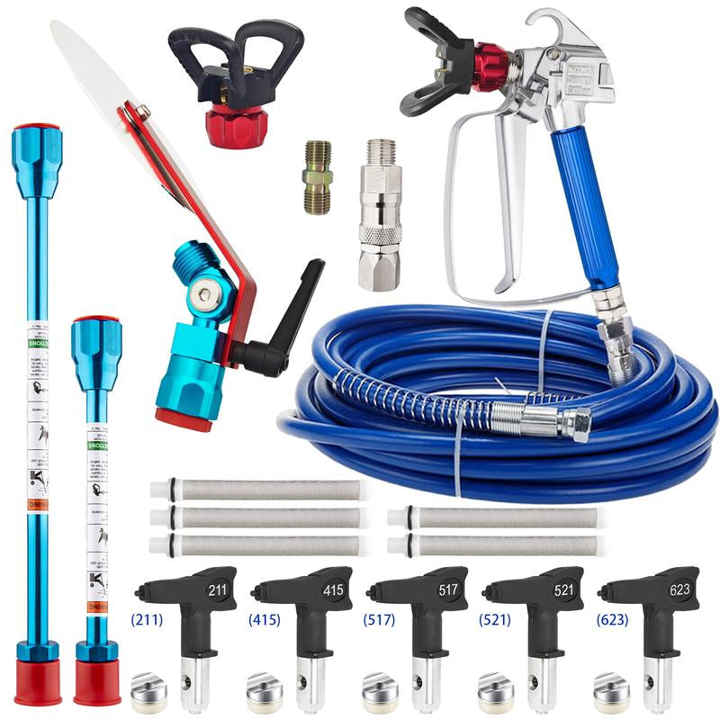 20Pcs Piece Airless Paint Sprayer Kit, 3600 Psi High Pressure Gun, 32.81Ftincludes Hose, 5Pcs Nozzles,5Pcs Filters, 1/4" Hose Connector，Accessories for Painting Projects