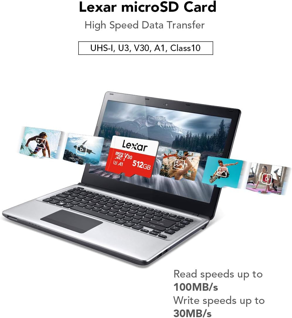 512GB Micro SD Card, Microsdxc UHS-I Flash Memory Card with Adapter - up to 100Mb/S, A1, U3, Class10, V30, High Speed TF Card