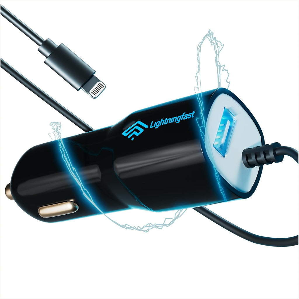 Apple Certified Lightning Car Charger - Rapid Power - Cigarette Lighter Charger for Iphone 14 Pro Max plus Mini 13 12 11 XS X XR XS SE 8 7 6S 6 5S 5 5C - Cable & USBA Dual Charge - Keeps You Connected