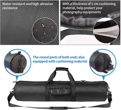 Tripod Case, 31.5X7 in Heavy Duty Tripod Bag with Shoulder Strap and Handle, All Sides 0.4In Thick Padded Carrying Case with Two Zippered Pockets for Speaker Stand, Monopod - R08018 Black