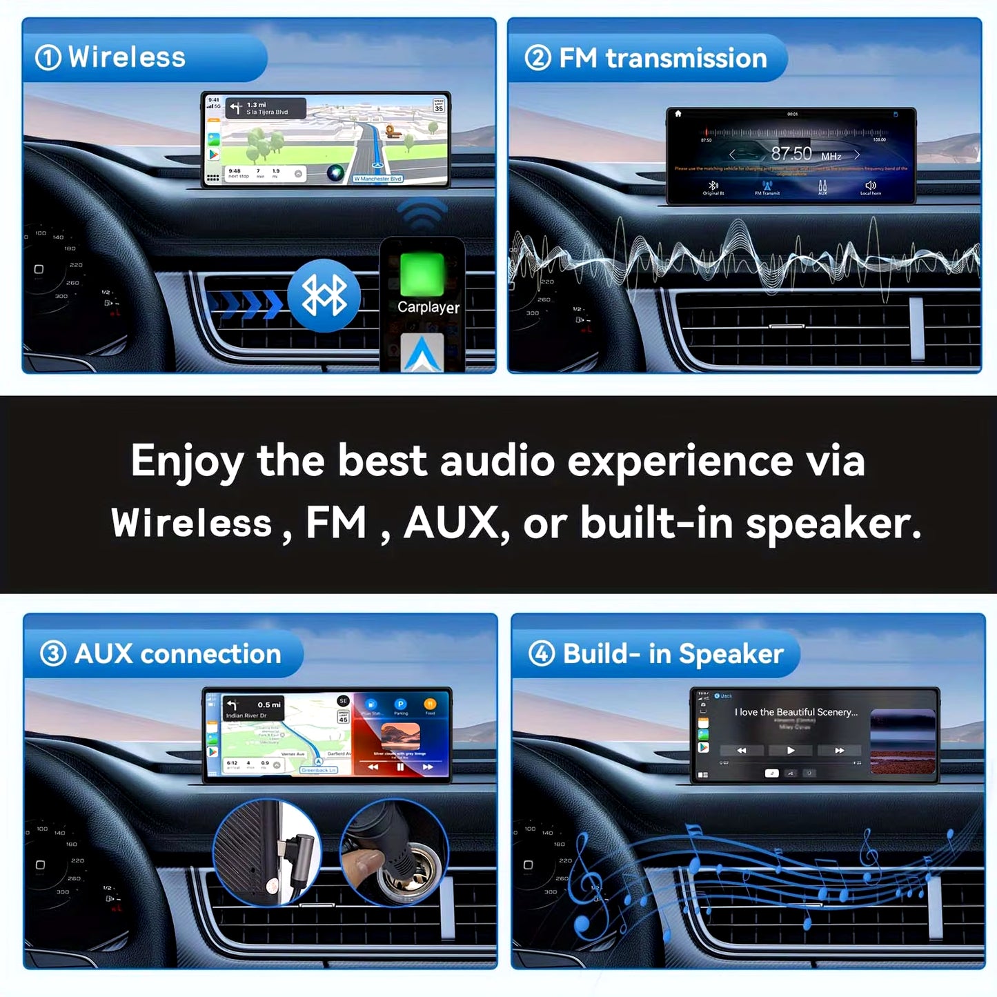 Universal 10.26” Screen Car Radio Multimedia WIFI Video Player Wireless Carplay Screen for Apple or Android
