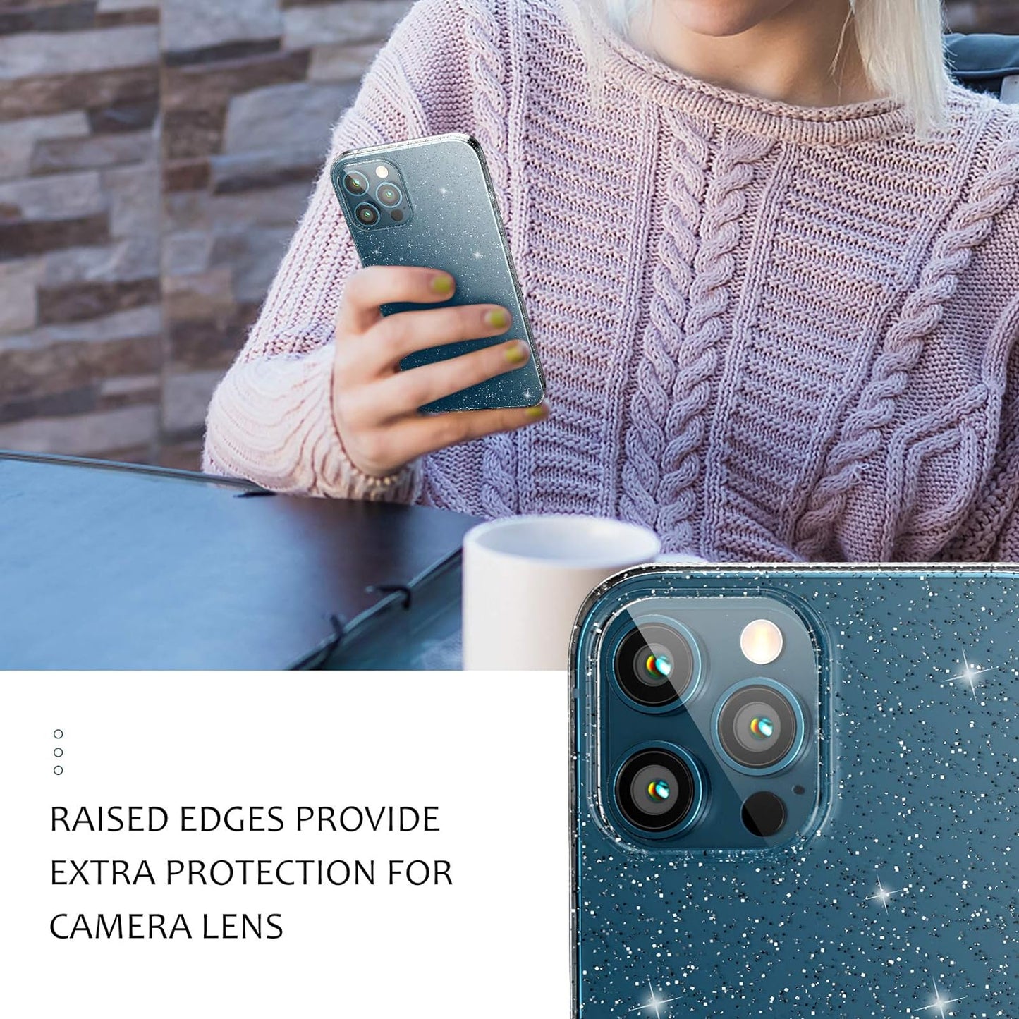 Compatible with Iphone 12 and 12 Pro Case, Slim Fit Hybrid Glitter Bling Sparkly Case for Women Shockproof Protective Flexible Bumper Cover for Iphone 12/12 Pro 6.1-Inch 2020, Clear Glitter