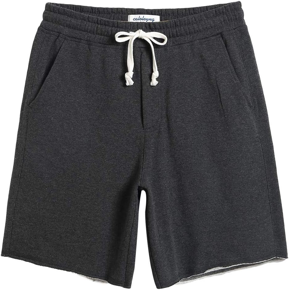 Mens Cotton 8" Long Casual Lounge Fleece Shorts Pockets Jogger Athletic Workout Gym Sweat Shorts Dark Grey
