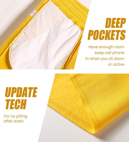 Mens Cotton 8" Long Casual Lounge Fleece Shorts Pockets Jogger Athletic Workout Gym Sweat Shorts Yellow