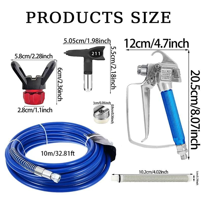 20Pcs Piece Airless Paint Sprayer Kit, 3600 Psi High Pressure Gun, 32.81Ftincludes Hose, 5Pcs Nozzles,5Pcs Filters, 1/4" Hose Connector，Accessories for Painting Projects