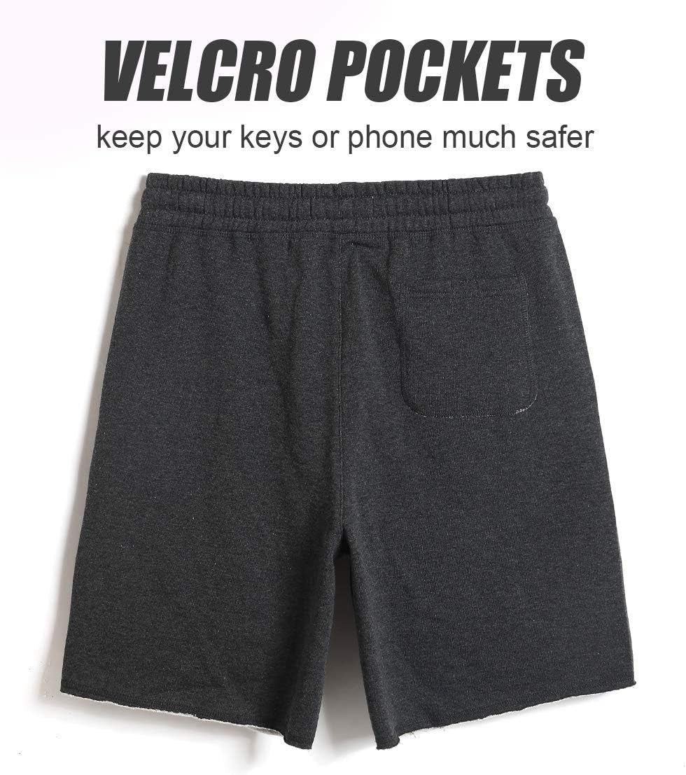 Mens Cotton 8" Long Casual Lounge Fleece Shorts Pockets Jogger Athletic Workout Gym Sweat Shorts Dark Grey