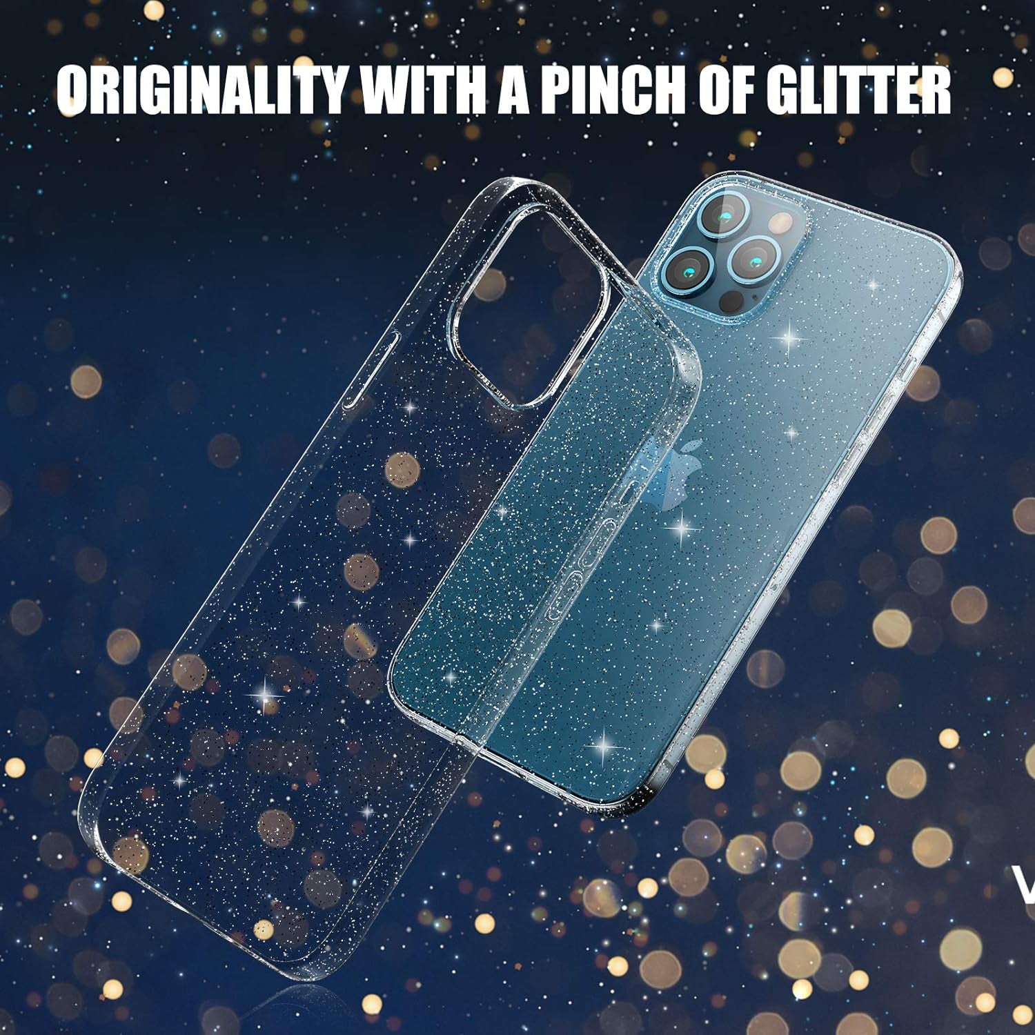 Compatible with Iphone 12 and 12 Pro Case, Slim Fit Hybrid Glitter Bling Sparkly Case for Women Shockproof Protective Flexible Bumper Cover for Iphone 12/12 Pro 6.1-Inch 2020, Clear Glitter