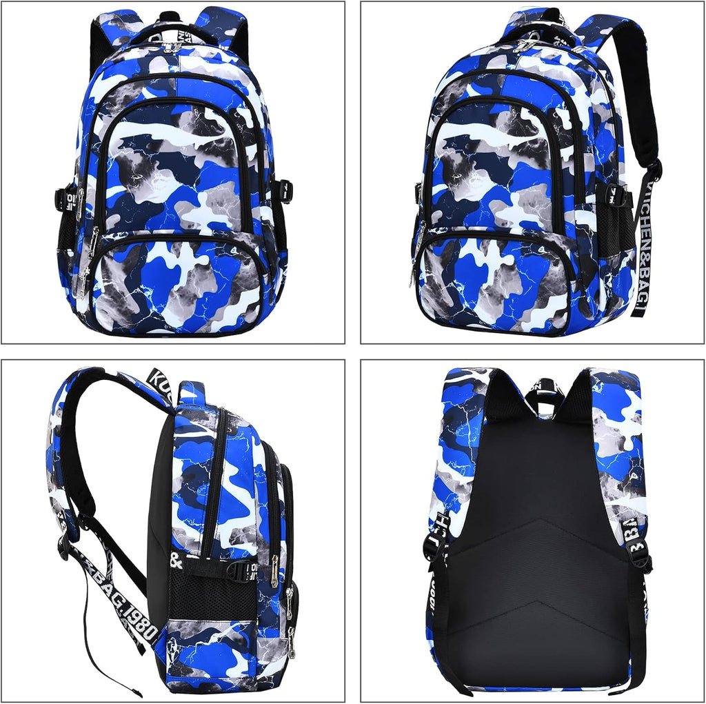 School Backpack Casual Daypack Travel Outdoor Camouflage Backpack Christmas Presents for Boys and Girls (Ax Camo Blue)